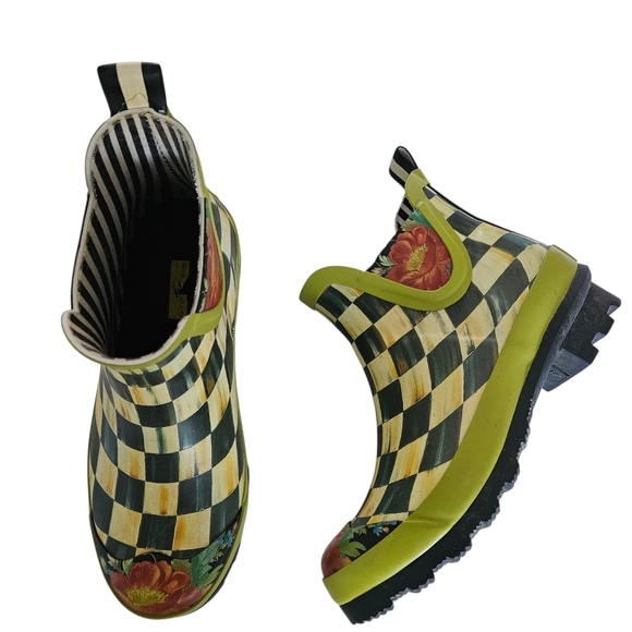 MacKenzie-Childs Courtly Check Short Ankle Rain Boots - Picture 2 of 13